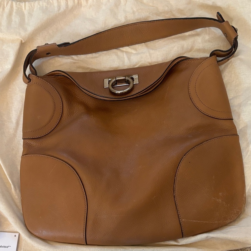 Salvatore Ferragamo Tan Leather Shoulder Bag